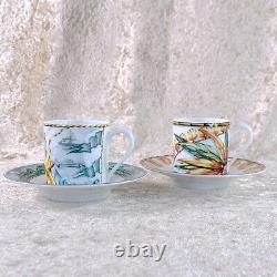 Hermes Paris Demitasse Cup & Saucer Patchwork Porcelain Tableware Set of 2