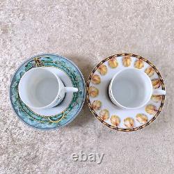 Hermes Paris Demitasse Cup & Saucer Patchwork Porcelain Tableware Set of 2