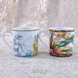 Hermes Paris Demitasse Cup & Saucer Patchwork Porcelain Tableware Set of 2