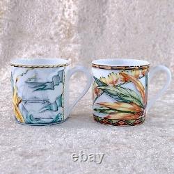 Hermes Paris Demitasse Cup & Saucer Patchwork Porcelain Tableware Set of 2