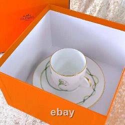 Hermes Paris Demitasse Cup & Saucer Porcelain Nil Nile Gold Rim with Case