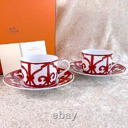 Hermes Paris Guadalquivir Tea Cup & Saucer 2 Sets Porcelain Tableware withBox