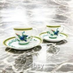 Hermes Paris Porcelain Demitasse Cup and Saucer Set of 2 Toucans Tableware Used