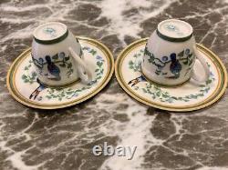 Hermes Paris Porcelain Demitasse Cup and Saucer Set of 2 Toucans Tableware Used