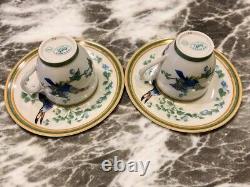 Hermes Paris Porcelain Demitasse Cup and Saucer Set of 2 Toucans Tableware Used