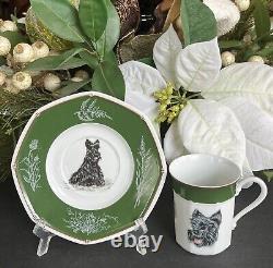 Hermes Paris Porcelain Mug Cup & Saucer Scottish Terrier green Tableware