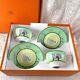 Hermes Paris Tea Cup Saucer Africa Green Porcelain Tableware 2 Sets Withbox