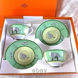 Hermes Paris Tea Cup Saucer Africa Green Porcelain Tableware 2 Sets withBox