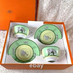 Hermes Paris Tea Cup Saucer Africa Green Porcelain Tableware 2 Sets withBox