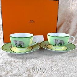 Hermes Paris Tea Cup Saucer Africa Green Porcelain Tableware 2 Sets withBox