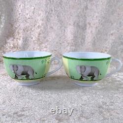 Hermes Paris Tea Cup Saucer Africa Green Porcelain Tableware 2 Sets withBox