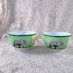 Hermes Paris Tea Cup Saucer Africa Green Porcelain Tableware 2 Sets withBox