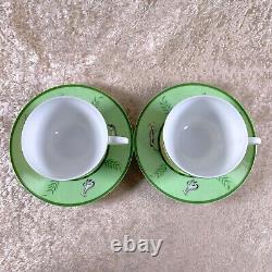 Hermes Paris Tea Cup Saucer Africa Green Porcelain Tableware 2 Sets withBox