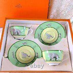 Hermes Paris Tea Cup & Saucer Africa Green Porcelain Tableware 2 Sets withCase