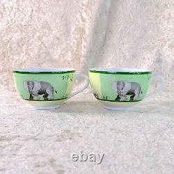 Hermes Paris Tea Cup & Saucer Africa Green Porcelain Tableware 2 Sets withCase