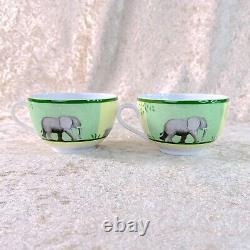 Hermes Paris Tea Cup & Saucer Africa Green Porcelain Tableware 2 Sets withCase