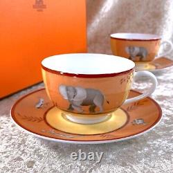 Hermes Paris Tea Cup Saucer Africa Orange Porcelain Tableware 2 Sets withBox