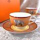 Hermes Paris Tea Cup Saucer Africa Orange Porcelain Tableware 2 Sets Withbox