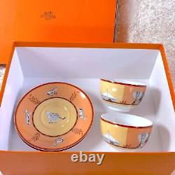 Hermes Paris Tea Cup Saucer Africa Orange Porcelain Tableware 2 Sets withBox