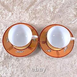 Hermes Paris Tea Cup Saucer Africa Orange Porcelain Tableware 2 Sets withBox