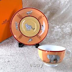 Hermes Paris Tea Cup Saucer Africa Orange Porcelain Tableware with Case