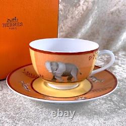 Hermes Paris Tea Cup Saucer Africa Orange Porcelain Tableware with Case