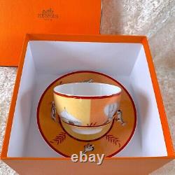 Hermes Paris Tea Cup Saucer Africa Orange Porcelain Tableware with Case