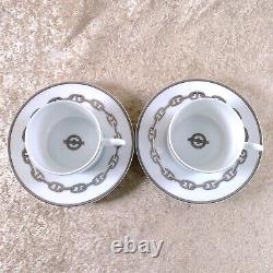 Hermes Paris Tea Cup & Saucer Chaine d'Ancre Platinum Porcelain 2 Sets withBox