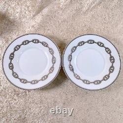 Hermes Paris Tea Cup & Saucer Chaine d'Ancre Platinum Porcelain 2 Sets withBox