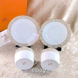 Hermes Paris Tea Cup & Saucer Egee Soleil Porcelain Tableware 2 Sets with Case