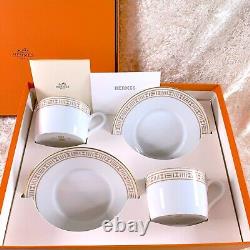 Hermes Paris Tea Cup & Saucer Egee Soleil Porcelain Tableware 2 Sets with Case