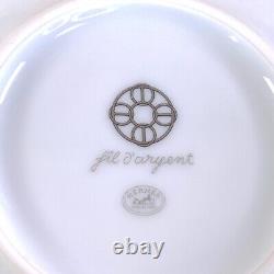 Hermes Paris Tea Cup & Saucer Fil d'Argent Platinum 2 Sets Porcelain with Case