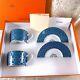 Hermes Paris Tea Cup & Saucer Fil D'argent Rare Blue 2 Sets Porcelain With Case