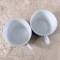 Hermes Paris Tea Cup & Saucer Fil d'Argent RARE Blue 2 Sets Porcelain with Case