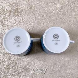 Hermes Paris Tea Cup & Saucer Fil d'Argent RARE Blue 2 Sets Porcelain with Case