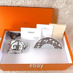 Hermes Paris Tea Cup & Saucer Guadalquivir Rare Platinum Porcelain with Case