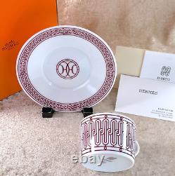 Hermes Paris Tea Cup & Saucer H Deco Red Porcelain Tableware with Case