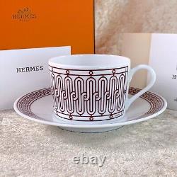 Hermes Paris Tea Cup & Saucer H Deco Red Porcelain Tableware with Case