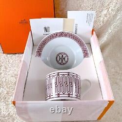 Hermes Paris Tea Cup & Saucer H Deco Red Porcelain Tableware with Case