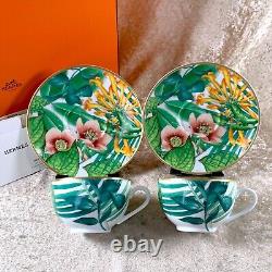 Hermes Paris Tea Cup & Saucer Passifolia Porcelain Tableware 2 Sets with Box