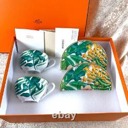 Hermes Paris Tea Cup & Saucer Passifolia Porcelain Tableware 2 Sets with Box