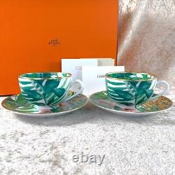 Hermes Paris Tea Cup & Saucer Passifolia Porcelain Tableware 2 Sets with Box