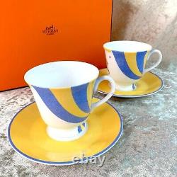 Hermes Paris Tea Cup & Saucer Porcelain Le Clown Circus 2 Sets Pairs with Case