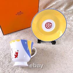 Hermes Paris Tea Cup & Saucer Porcelain Les Jongleurs Circus Yellow Blue with Case