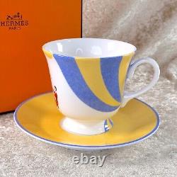 Hermes Paris Tea Cup & Saucer Porcelain Les Jongleurs Circus Yellow Blue with Case