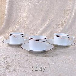 Hermes Paris Tea Cup & Saucer Porcelain Rythme Rhythm Red Platinum 3 Sets