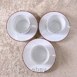 Hermes Paris Tea Cup & Saucer Porcelain Rythme Rhythm Red Platinum 3 Sets