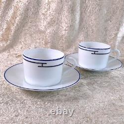 Hermes Paris Tea Cup & Saucer Porcelain Tableware RYTHME RHYTHM BLUE 2 Sets