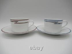 Hermes Paris Tea Cup & Saucer Porcelain Tableware Rhythm Blue Red Platinum 2 Set