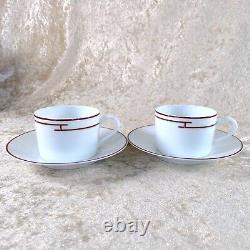 Hermes Paris Tea Cup & Saucer Rythme Rhythm Red Porcelain Tableware 2 Sets